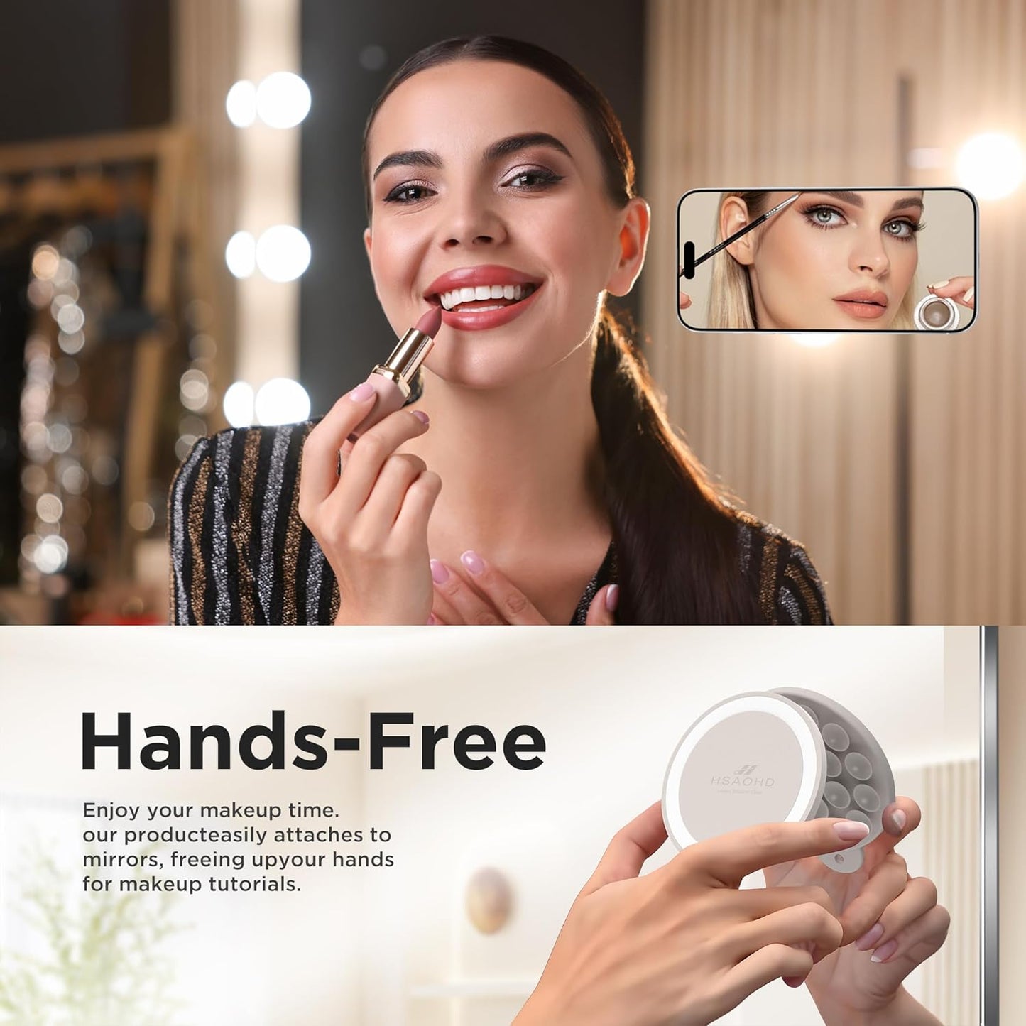 Magnetic Suction Cup Phone Mount for MagSafe Case, Silicone Hands-Free Grip Holder for iPhone and Android, Mirror Shower Phone Stand for Makeup FaceTime Gym Kitchen Bathroom, Stone