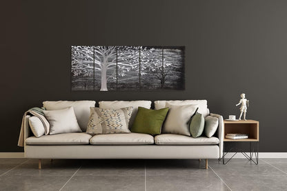 Yihui Arts Metal Tree Wall Decor Hand Grind On Aluminum Modern Abstract Nature Wall Art Contemporary Landscape Pictures for Living Room Bedroom Dinning