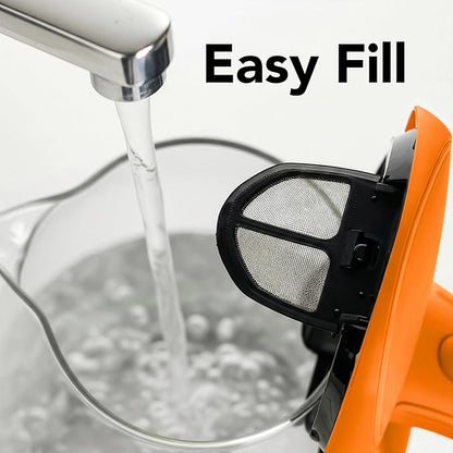 OVENTE Electric Kettle, 1.5L Borosilicate Glass Countertop Water Heater and Boiler for Coffee or Tea, BPA-Free, Auto Shut-Off, Boil-Dry Protection, Removable and Washable Spout Filter, Orange KG83O