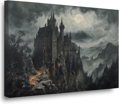 Vintage Castle Poster Dark Academy Victorian Gothic Castle Wall Art Poster Moody Mystical Art Print Suitable for Home Living Room Bedroom24x36in Wood Framed