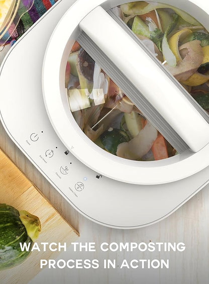 4L COMPONOVA Electric Composter for Kitchen, Countertop Compost Bin, Smart Mill Composter Home Indoor Fertilizer Machine Odorless, Turn Waste to Pre-Compost for Plants (White)