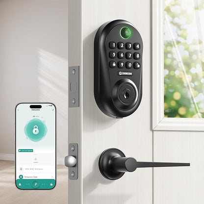 IRONZON Keyless Entry Door Lock Deadbolt with Handles Set Fingerprint Smart Door Lock with Keypad, Digital Auto-Locking Deadbolt, Electronic Entry Lock for Front Door Easy Installation