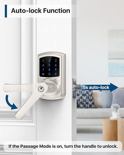 HIDALIFE Keyless Entry Door Lock with Keypad and Handle for Front Doors, Touchscreen, Anti-peep Password, Auto-Locking, Satin Nickel 4 Pack