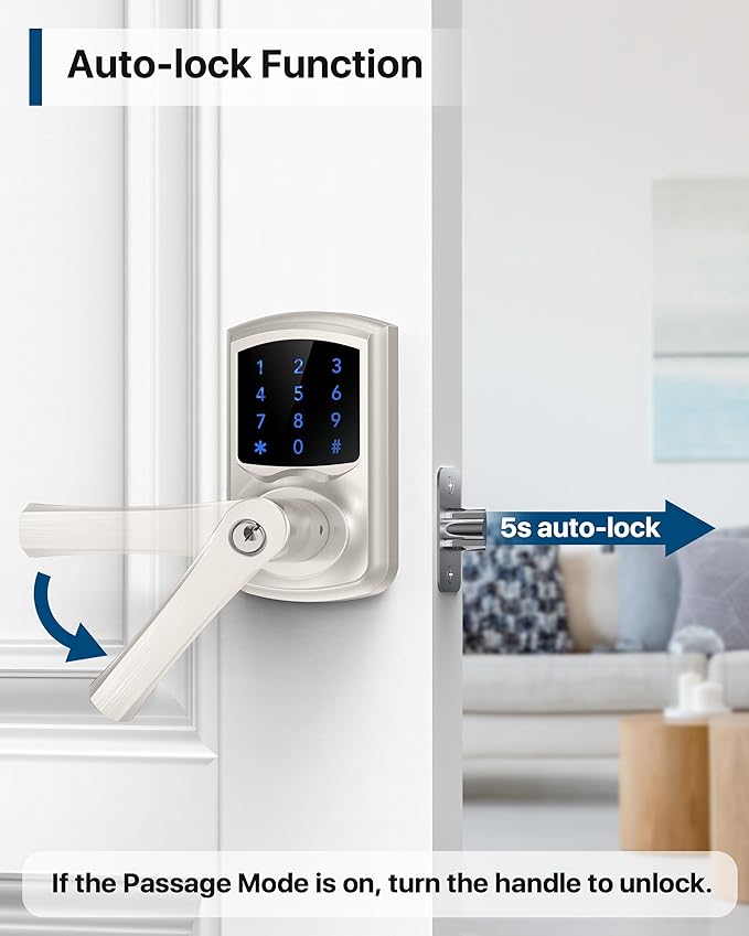 HIDALIFE Keyless Entry Door Lock, Keypad Door-Lock with Handle, Touchscreen, Auto-Locking, Anti-peep Password, Easy to Install for Front Doors, Home, Office, Satin Nickel 2 Pack