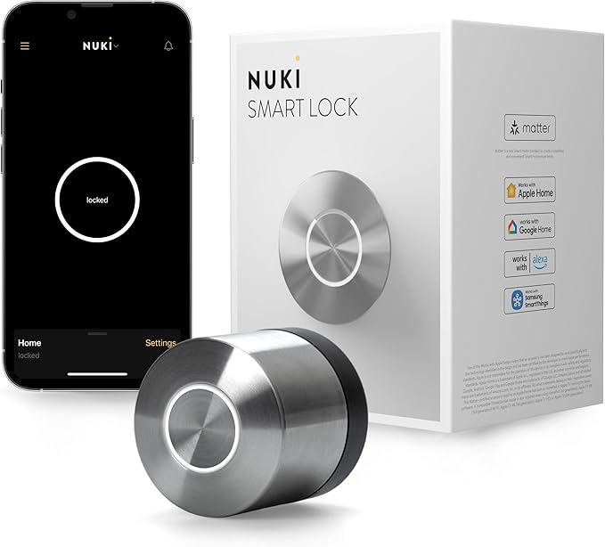 Nuki Smart Lock Keyless Entry WiFi Electronic Deadbolt with Auto-Unlock, App Control, Remote Access, Easy Installation, Smart Home for Front Door, Home & Rentals