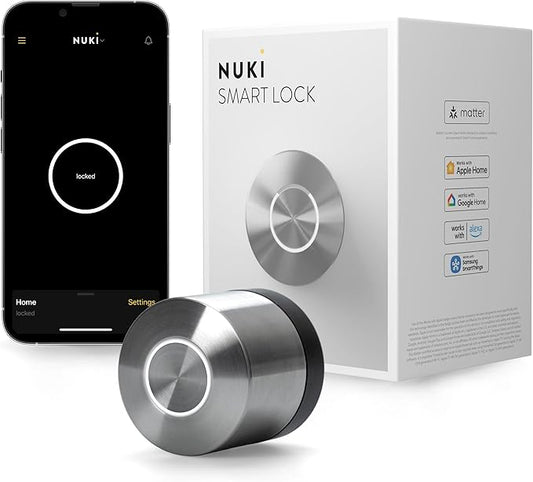 Nuki Smart Lock Keyless Entry WiFi Electronic Deadbolt with Auto-Unlock, App Control, Remote Access, Easy Installation, Smart Home for Front Door, Home & Rentals