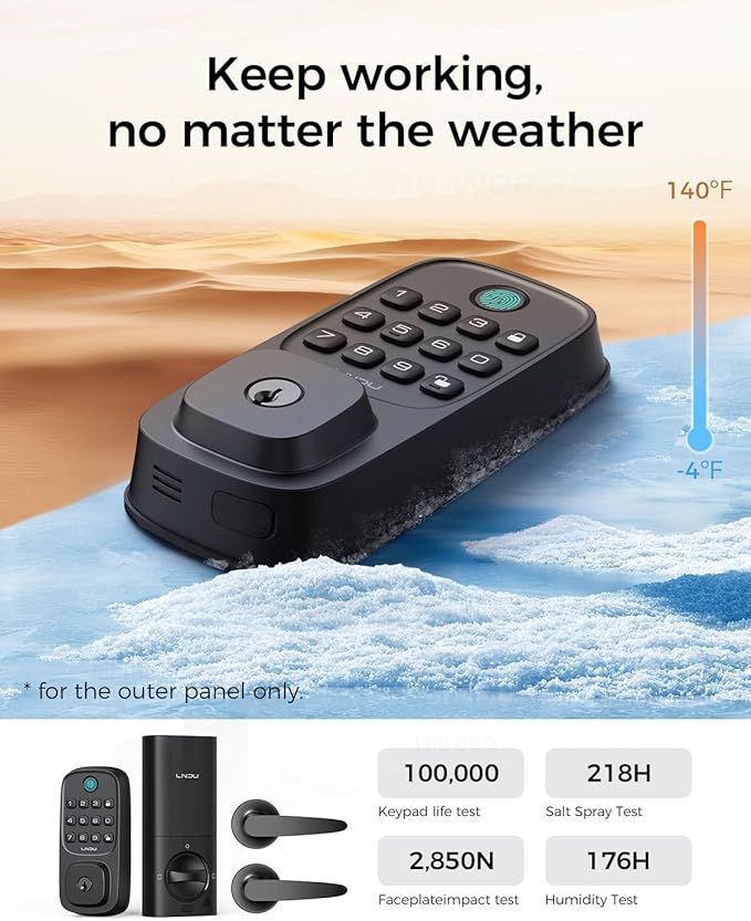 Keyless Entry Door Lock, WiFi Smart Keypad Deadbolt with Handle Set, Supports Fingerprint, Amazon Alexa, Google Assistant, App Control, Auto-Lock, One-Time Code, Anti-Peeking Password