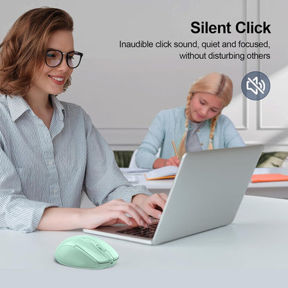 TECKNET Wireless Mouse (2.4G & BT5.0/3.0) Silent 4800 DPI Computer USB A & Bluetooth Mouse 6 Buttons, Wide Compatibility - Green