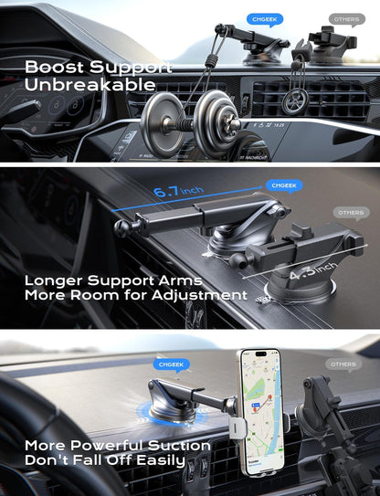 CHGeek Wireless Car Charger, 15W Fast Charging Auto Clamping Car Charger Phone Mount Phone Holder fit for iPhone 15 14 13 12 11 Pro Max Xs, Samsung Galaxy S25 Ultra S24 S23 S22, S21, S20, Silvery