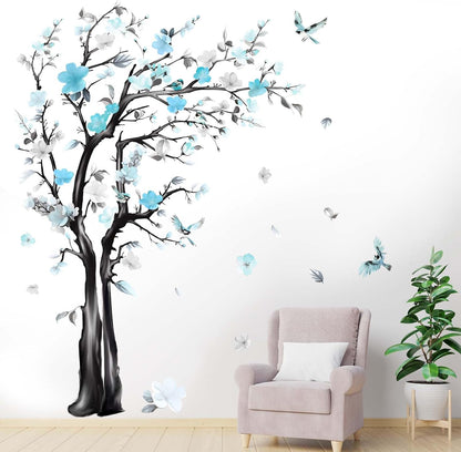 Large Watercolor Tree Wall Decals - Flower Tree Branch Wall Stickers - Bedroom Living Room Sofa TV Background Home Wall Decor