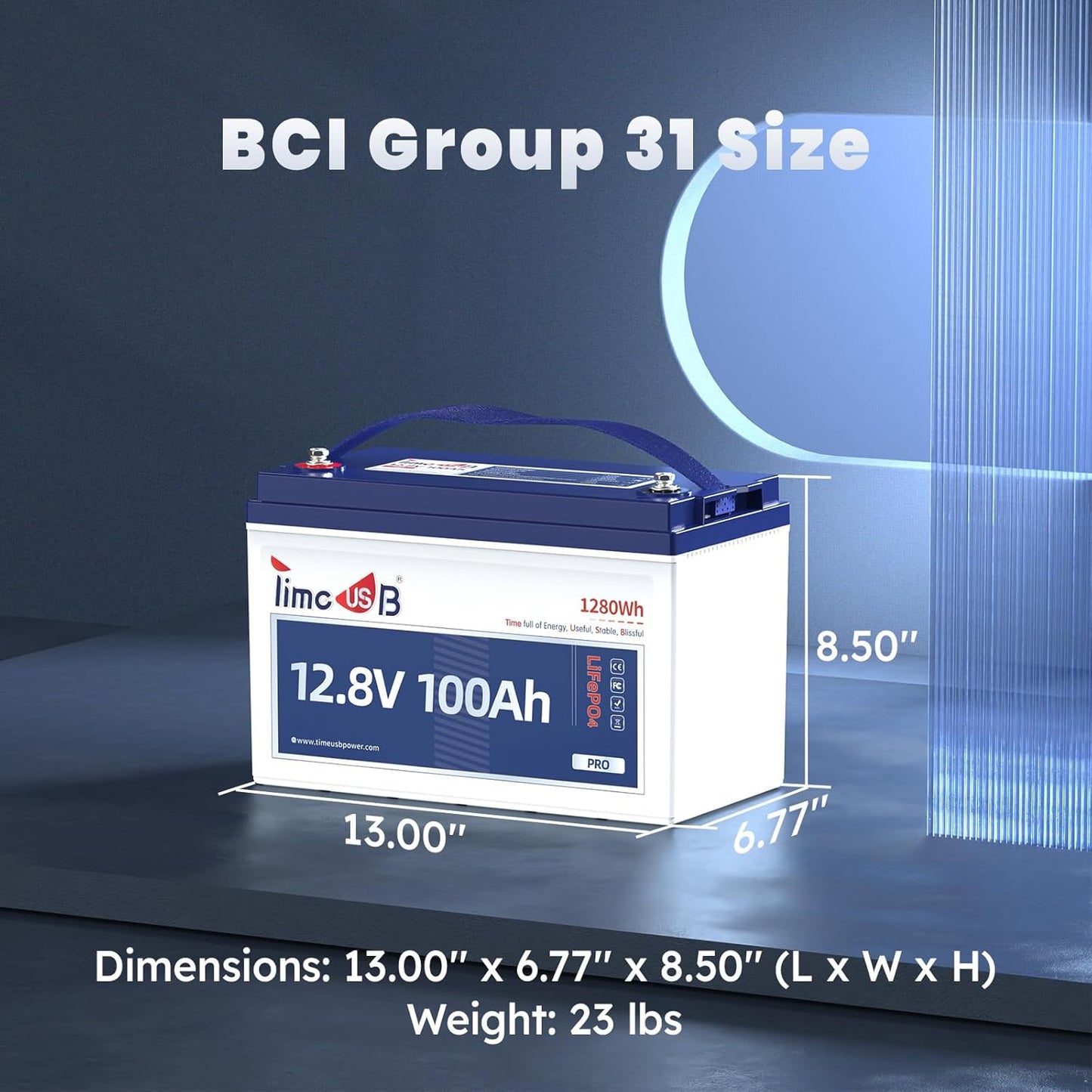 12V 100Ah Pro LiFePO4 Battery, Grade A Battery Cells, Group 31 Deep Cycle Lithium Battery, Built-in 100A BMS, 10-Year Lifetime, Perfect for RV, Solar Home System and Off-grid Application