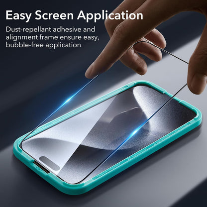 ESR 3+1 Pack for iPhone 15 Pro Max Screen Protector, 3 Black Edge Tempered-Glass Film and 1 Set Camera Lens Protector, 2.5D Curved Edges, Full-Coverage Military-Grade Protection, Scratch Resistant