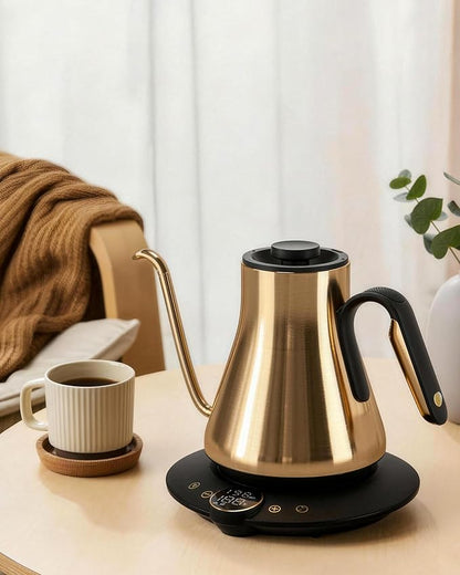 Cocinare Barista Collection Gooseneck Electric Kettle, ±1℉ Precise Temperature Control for Pour-Over Coffee & Tea, Quick Heating 1500W, Stainless Steel Interior, 0.9L (Gustav Gold)