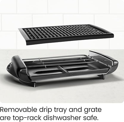 Chefman Electric Smokeless Indoor Grill w/ Non-Stick Cooking Surface & Adjustable Temperature Knob from Warm to Sear for Customized BBQing, Dishwasher Safe Removable Water Tray, Black