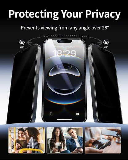 NIMASO for iPhone 16e/13 Pro/13/14 Screen Protector, 2 Pack Privacy Tempered Glass Screen Protector for iPhone 16e, 28°Anti-Spy, Automatic Dust Removal, Instant Installation (6.1 inches)