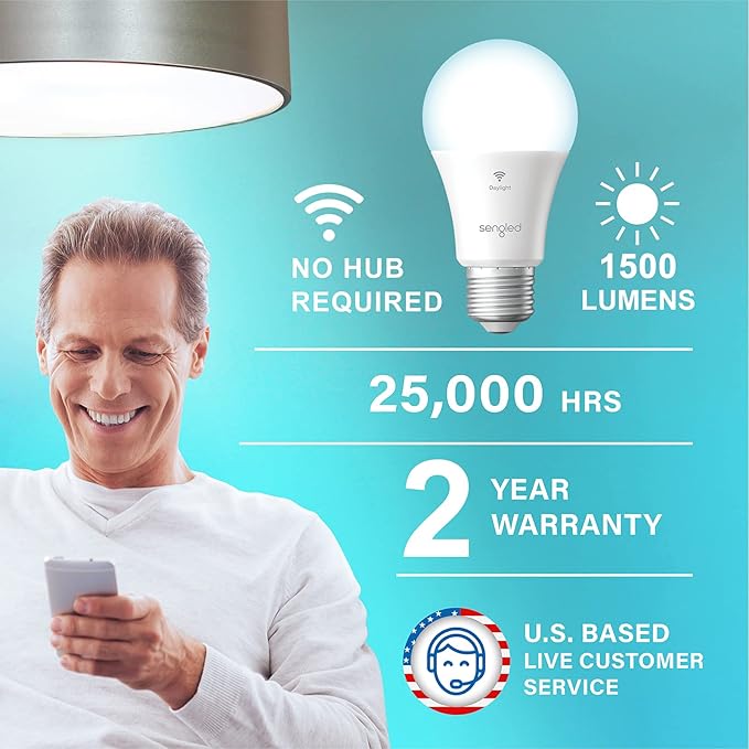 Sengled Smart Light Bulbs, 100W Equivalent WiFi Light Bulb, 1500LM High Brightness Smart Bulbs That Work with Alexa Google, Dimmable A19 Daylight 5000K Alexa Light Bulb, CRI>90, No Hub Required, 4Pack
