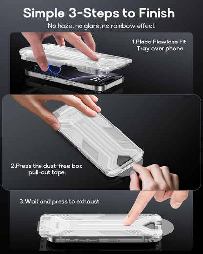 3 Pack for iPhone 16 Pro Tempered Glass Screen Protector:9H+ Durable, Auto Positioning, Bubble Free, High Definition, Easy Installation