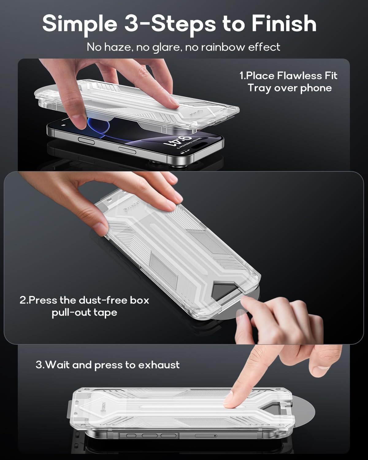 3 Pack for iPhone 16 Plus Tempered Glass Screen Protector:9H+ Durable, Auto Positioning, Bubble Free, High Definition, Easy Installation