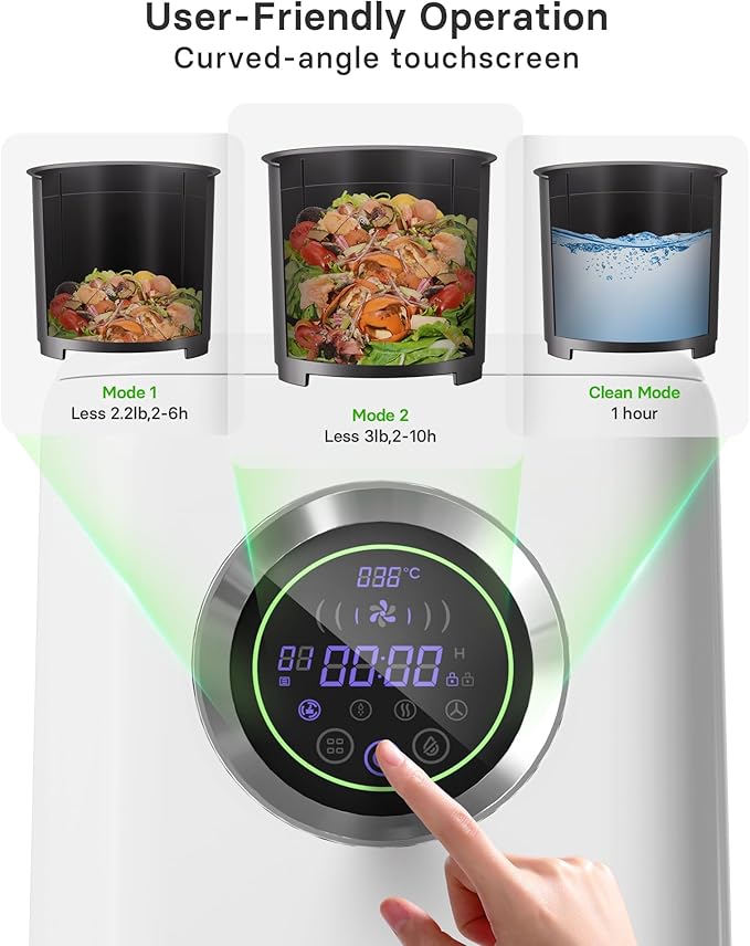 1 Gallon Eectric Kitchen Composter, Smart Mill Food Recycler with Large Touch Screen, Compost Bin Indoor with 4 Sharktooth Blades, 0.5kWh Per Cycle Energy-efficient, Odorless, Low Noise, Auto-Cleaning