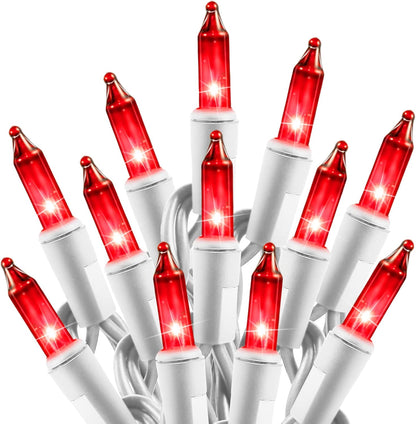 Christmas Red Mini String Lights, 100 Count 26.5 Feet Detachable Incandescent Bulb Waterproof Red Fairy Lights Plug in for Indoor Outdoor Party Patio Valentine's Day Decoration, White Wire