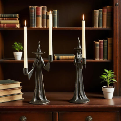 Halloween Witch Candle Holder,Handmade Black Witchs Statue, for Placement in The Table, Witch Halloween Decorations, Window Display