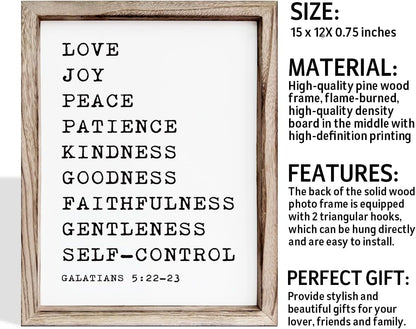 Christian Wall Decors, Positive Home Decors for Living Room, Galatians 5:22-23 Signs Decor, Scripture Decor Art, Framed Wall Plaque Sign 15 * 11.5 inches, Love Joy Peace Sign