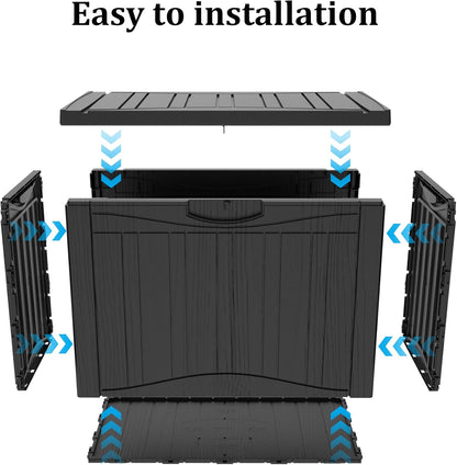 45 Gallon Outdoor Storage Box Waterproof Lockable Resin Deck Box Large, Patio Storage Bin for Pool Accessories Cushion Furniture, Garden Tools, UV-Resistant Outside Delivery Black