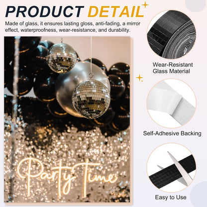 PATIKIL 5x5mm Self Adhesive Mirrors Mosaic Tiles, 3600 Pcs Square Mini Glass Mosaic Disco Tile Sticker for DIY Craft Disco Ball Party Decoration, Black
