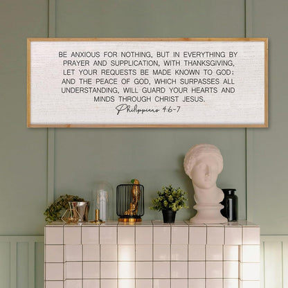 LuZhiQiang Be Anxious for Nothing Wall Decor 40"×15" Philippians 4:6-7 Bible Verse Sign Large Christian Scripture Wood Framed Hanging Decor (Wood)