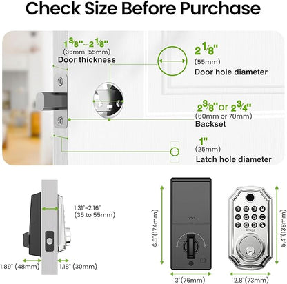 GHome Smart Door Lock KD30, Fingerprint Smart Deadbolt for Front Door, 5 in 1 Keyless Entry Door Lock, App Control, Auto Lock, 0.3s Unlock, Easy Install, for Home/Apartment/Office