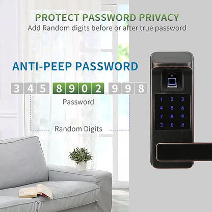 Harfo Smart Door Lock, Heavy Duty 5 in 1 Keyless Entry Door Lock, Full App Control Digital Keypad Lock, Reversible Handle with Fingerprints and Passcodes for Family/Office/Apartment (Aged Bronze)