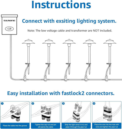 SUNVIE 3W Low Voltage Pathway Lights Wired Landscape Path Lights Outdoor Low Voltage Landscape Lighting 3000k Waterproof LED Landscape Lights with Connector for Garden Walkway, 4 Pack