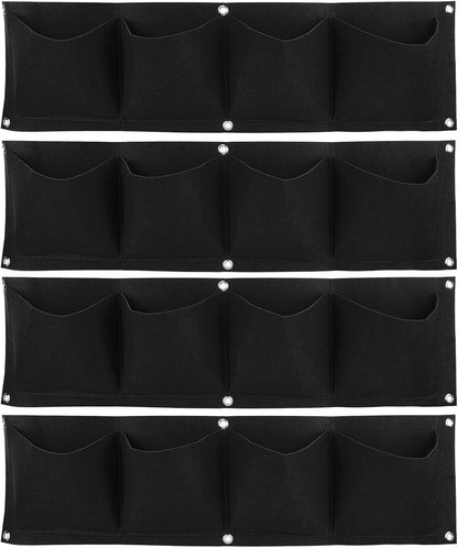Atyhao Vertical Hanging Outdoor Wall Planter 4Pcs 4 Pocket Plant Grow Bag Wall Mounted Reusable Degradable Felt Garden Planter Herbs, Succulents Artificial Pl or Flowers. (Black)