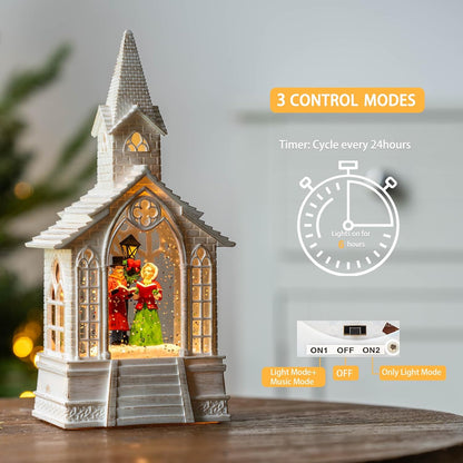 Christmas Snow Globe Lantern Musical Carolers Lighted Water Church, USB Lined/Battery Operated Lighted Lantern for Christmas Festival Decoration Gifts