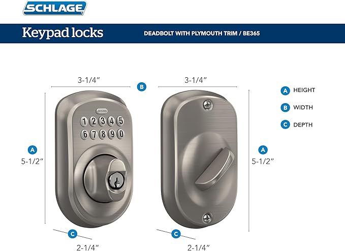 SCHLAGE BE365 PLY 620 Plymouth Keypad Deadbolt, Antique Pewter