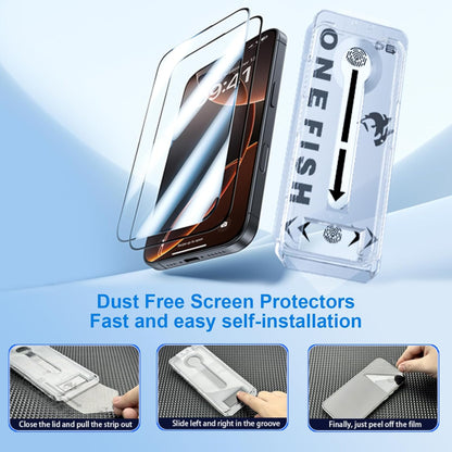 OneFish Full Edge Coverage Tempered Glass Screen Protector for IPhone 16e/ 14/13/ 13 Pro 6.1 inch 2 Pack Edge Reinforcement, Self-Aligning Installation, Case Friendly Privacy Screen Protectors