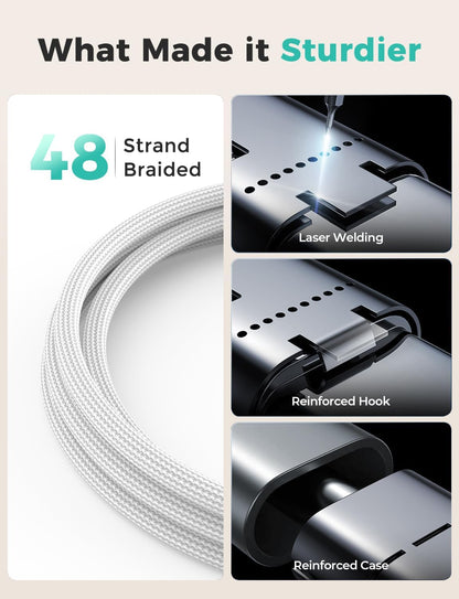 2Pack White-Travel Essentials 3 in 2 USB C Cable for Watch Charger Phone Charger USB C Multi Fast Charging Cable Compatible with Watch Ultra/SE/10/9/8/7/6/5/4/3/2/1 & Phone 16/15/14/Galaxy S23-4FT