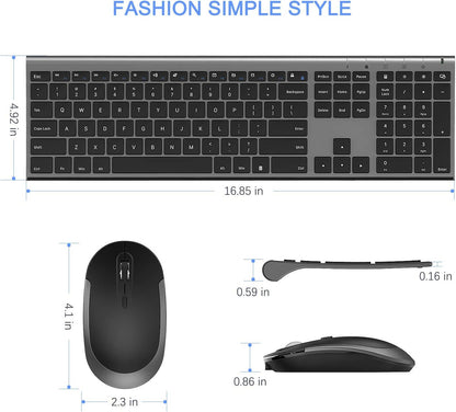 Wireless Keyboard and Mouse, Vssoplor Rechargeable Quiet Full-Size Keyboard and Mouse Combo Set Ultra Slim Design for Laptop, PC, Notebook, Desktop-Dark Gray