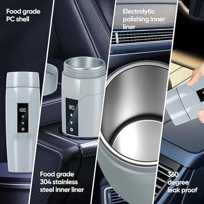 Electric Heating Kettle with Temperature Control, 40~100 ℃ Adjustable, Mini Portable Travel Electric Water Mug, Anti-leakage, 300W Fast Heating Insulation Cup, Anti-dry Fever, Auto- shutdown, Gray