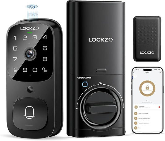Smart Lock with Camera, 3-in-1 WiFi Doorbell Keyless Entry Door Lock, Deadbolt Lock for Front Door, Fingerprint, Keypad Code, App Control, IP65 Waterproof, BHMA, Support Alexa&Google Assistant