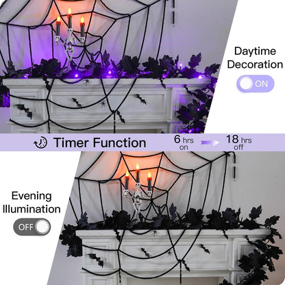 suddus 20 LED Halloween String Lights Battery Operated with Black Maple Leaves 6.5 ft Halloween Garland Decor for Yard, Porch, Table, Wall, Party, Indoor and Outdoor Decorations
