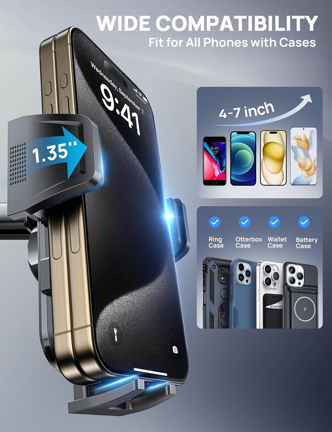 [2025 New] Dashboard Phone Holders for Your Car (+Vent Hook)[Military Grade Stable] Car Cell Phone Holder, Non-Slip Silicone Carbon Fiber Car Phone Mount, Rotatable Suction Cup for All Phone, Blue