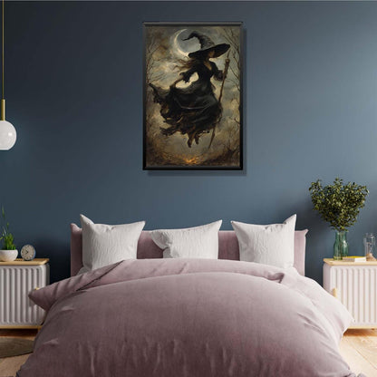 JFHCQJPK Witch in the Forest Halloween Print Wall Art Poster Witch Decor Vintage Print Dark College Wall Art Victorian Gothic Room Decor Canvas Wall Print16x24in Metal blackFramed