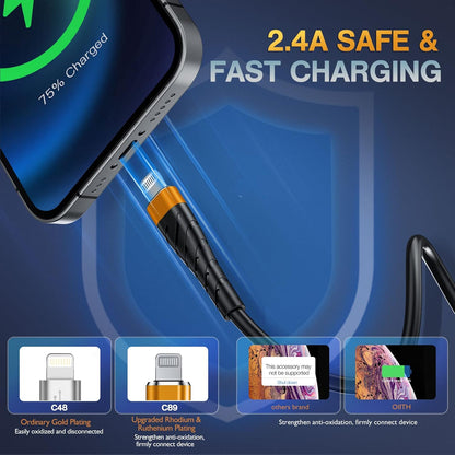 OIITH Apple MFi Certified iPhone Charger Cable 3 Pack 6 Ft, Long Lightning Charging Cord, Fast 2.4A iPhone USB Cord Compatible with iPhone12/11/XS/Max/XR/X/8/8P/7P/6 - Orange