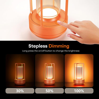 Portable Metal Table Lamp for Indoor/Outdoor ,Rechargeable Cordless LED Lamp, 3-Colour Infinitely Dimming Battery Powered Small Desk Lamp, Restaurant/Bedroom/Bar/Coffee/Camping Light (Orange set of 2)