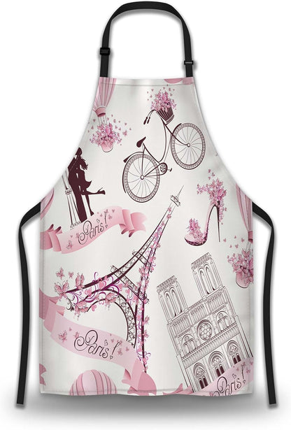 Chef Apron for Men Paris Symbols Cooking Aprons for Women for Kitchen Cooking Restaurant BBQ Painting Crafting 27” (W) x 31” (H), Waterproof Apron