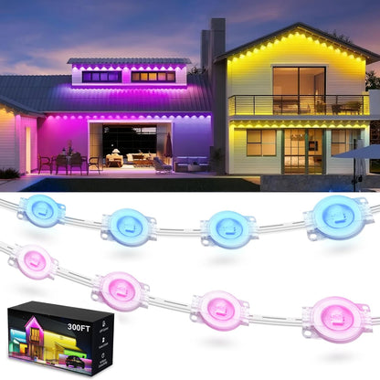 Fussion 300ft Permanent Outdoor Lights for House, 2025 Smart RGB LED Outside Lights with APP Remote Control, IP67 Waterproof Eternity Eaves Lighting for Christmas, Halloween, Holiday, Party, Daily