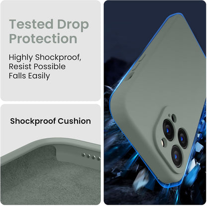 FireNova Designed for iPhone 13 Pro Max Case, Silicone [Camera Protection] Phone Case with [2 Screen Protectors], Soft Anti-Scratch Microfiber Lining Inside, 6.7 inch, Calke Green