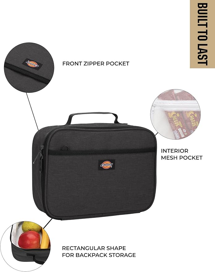 Dickies Kids Insulated Lunch Bag for School, Thermal Reusable Lunch Box for Kids, Boys, Girls - 8 Years Old and Up (Charcoal)