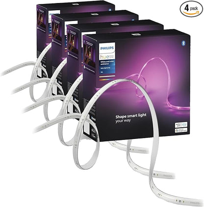 Philips Hue Indoor 10 Ft Smart RGBWW LED Solo Lightstrip Base Kit, Control with Hue App, Compatible with Alexa, Google Assistant and Apple HomeKit (Pack of 4)